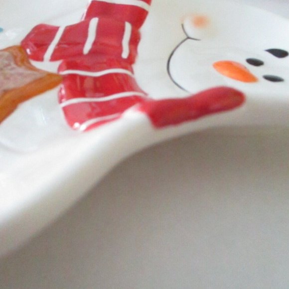 Home Accents Red Scarf Snowman Star Snowflakes Christmas Ceramic Platter Plate - Picture 11 of 12